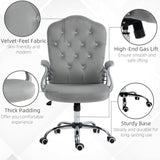 English Elm Vinsetto Home Office Chair, Velvet Computer Chair, Button Tufted Desk Chair With Swivel Wheels, Adjustable Height, and Tilt Function, Light Gray