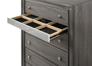 English Elm Traditional Full 5PC Storage Bedroom Set in Gray – Elegant Engineered Wood, Sleek Silver Knobs, Ample Drawer Storage B009S01346