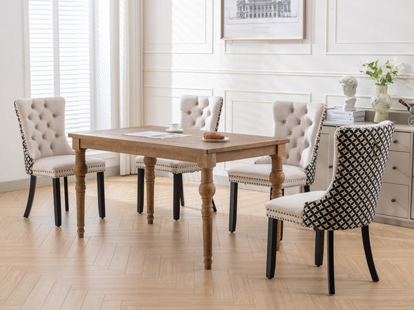 English Elm Classic Velvet Tufted Dining Chair with Solid Wood Frame, High-Density Foam & Steel Spring Support Beige W1143P152035