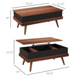 English Elm Homcom Lift Top Coffee Table, 39.25" Coffee Table With Hidden Compartments and Wood Legs, Walnut