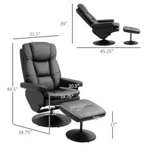 English Elm HOMCOM Swivel Recliner with Ottoman - PU Leather Reclining Chair 135° Comfort, Padded Support W2225P157915