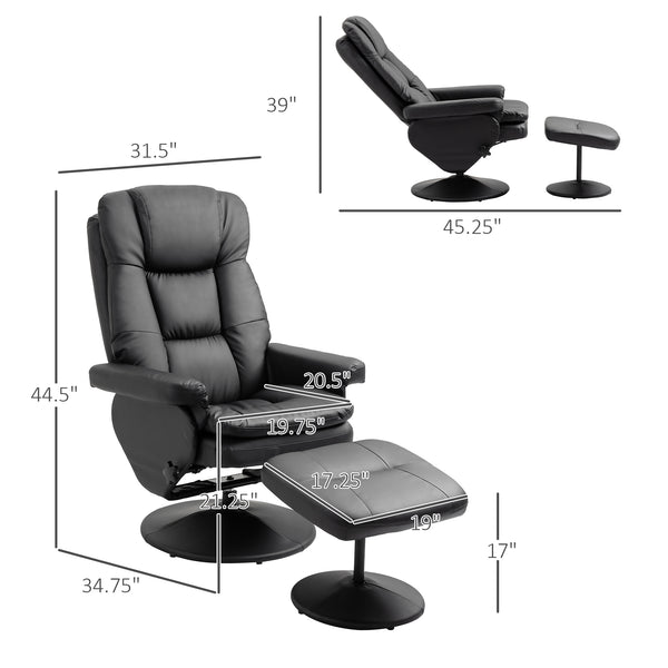 English Elm HOMCOM Swivel Recliner with Ottoman - PU Leather Reclining Chair 135° Comfort, Padded Support W2225P157915