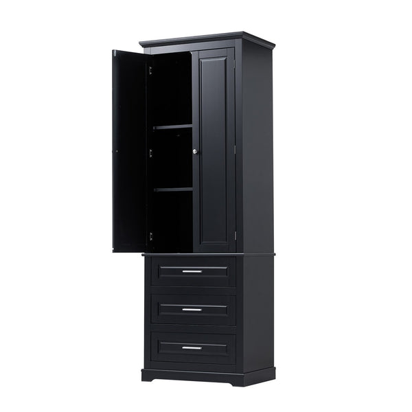 English Elm Tall Matte Black Storage Cabinet with Three Drawers and Enclosed Shelves for Home N725P333572B