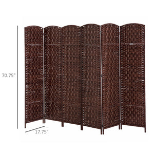 English Elm HOMCOM 6' Tall Wicker Weave 6-Panel Folding Room Divider with Arched Top and Portable Design Brown W2225P157928