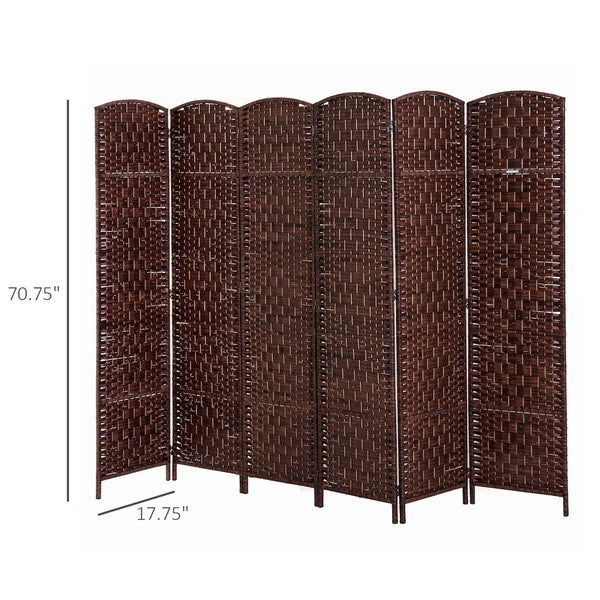 English Elm HOMCOM 6' Tall Wicker Weave 6-Panel Folding Room Divider with Arched Top and Portable Design Brown W2225P157928