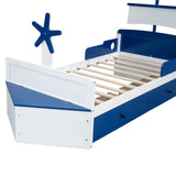 English Elm Twin Size Boat-Shaped Platform Bed With 2 Drawers ,Twin Bed With Storage For Bedroom,Blue