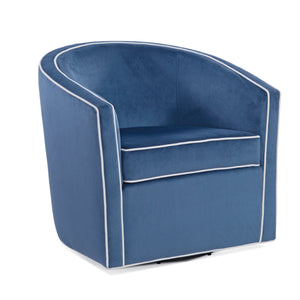English Elm Kendall Velvet Swivel Accent Chair with Contrasting Welt, Barrel Back Comfort, Durable Style Blue B050P157989