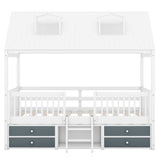 Hearth and Haven Brown Full Size House Bed with Roof, Ladder and 4 Drawers, White LP000466AAK