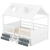 Hearth and Haven Brown Full Size House Bed with Roof, Ladder and 4 Drawers, White LP000466AAK