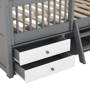 English Elm Full Size House Bed Frame Solid Wood with Storage Drawers Peaked Roofline Kids Playhouse Gray LP000466AAE-1