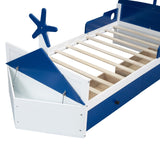 English Elm Twin Size Boat-Shaped Platform Bed With 2 Drawers ,Twin Bed With Storage For Bedroom,Blue