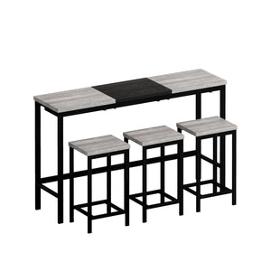 English Elm Modern Long Dining Table Set with Hanging Stools, Space-Saving MDF Top, Iron Frame Durability and Style Black+Gery W757P314434