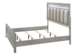 English Elm Modern Glam Upholstered Headboard Queen Bed with LED Lighting and Mirrored Accent Trim for Luxe Bedroom Décor Light Gray 82.7 L x 50 W x 6.25 H B011S00739