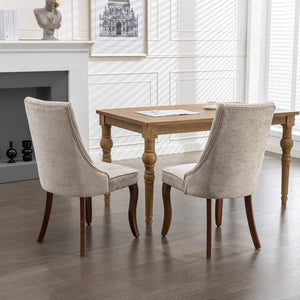 English Elm Rayon High-Back Dining Chair Set with Plush Flocking Fabric, Triple-Elastic Cushion & Solid Wood Legs Beige W1143P151492
