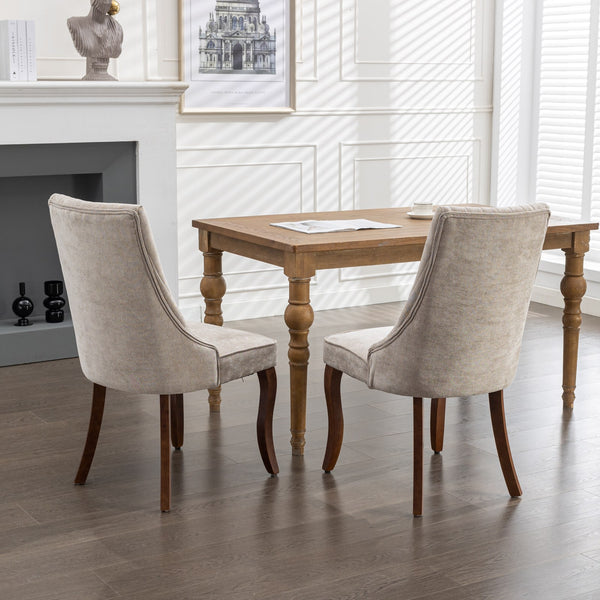 English Elm Rayon High-Back Dining Chair Set with Plush Flocking Fabric, Triple-Elastic Cushion & Solid Wood Legs Beige W1143P151492