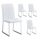 English Elm Set Of 4 Dining Chairs, White Dining Chair Set, Pu Material High Backrest Seats and Sturdy Leg Chairs, Suitable For Restaurants, Kitchens, Living Rooms