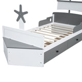 English Elm Twin Size Boat-Shaped Platform Bed With 2 Drawers,Twin Bed With Storage For Bedroom,Gray