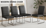 English Elm A Set Of 4 Dining Chairs, Black Dining Chair Set, Pu Material High Backrest Seats and Sturdy Leg Chairs, Suitable For Restaurants, Kitchens, and Living Rooms