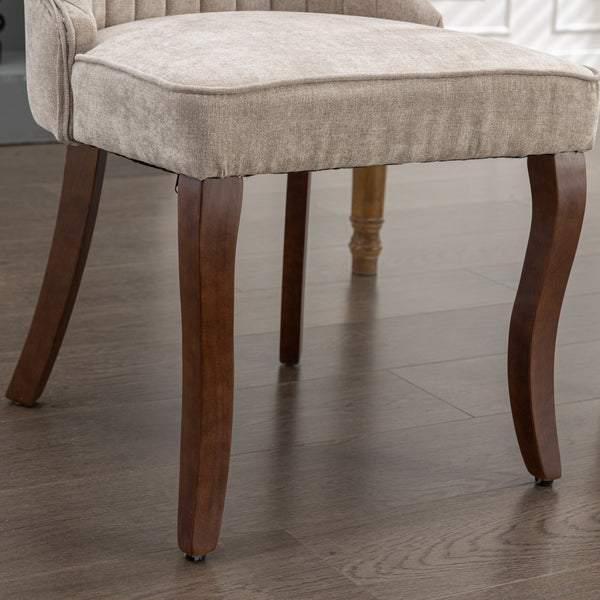 English Elm Rayon High-Back Dining Chair Set with Plush Flocking Fabric, Triple-Elastic Cushion & Solid Wood Legs Beige W1143P151492