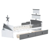 English Elm Twin Size Boat-Shaped Platform Bed With 2 Drawers,Twin Bed With Storage For Bedroom,Gray