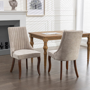 English Elm Rayon High-Back Dining Chair Set with Plush Flocking Upholstery, Rebound Sponge Cushion & Solid Wood Legs Beige W1143P151492