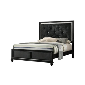 English Elm Modern Glam Upholstered Headboard Queen Bed with LED Lighting and Mirrored Accent Trim for Luxe Bedroom Décor Black 83.4 L x 40.63 W x 6.34 H B011S00741