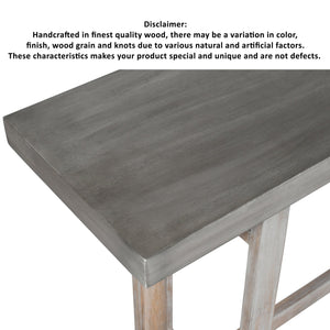 English Elm 59 Inch Artisan Sideboard Console Table with Mango Wood Top, Distressed Gray Farmhouse Elegance, Geometric Base B056P158050