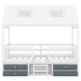 Hearth and Haven Full Size Wood Bed House Bed Frame, White LP000466AAK