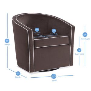 English Elm Kendall Velvet Swivel Accent Chair with Contrasting Welt, Barrel Back Comfort, Durable Style Brown B050P157990