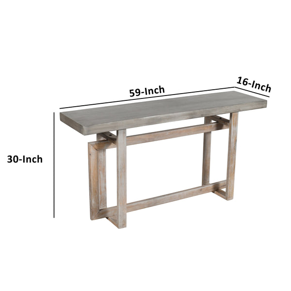 English Elm 59 Inch Artisan Sideboard Console Table with Mango Wood Top, Distressed Gray Farmhouse Elegance, Geometric Base B056P158050
