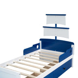 English Elm Twin Size Boat-Shaped Platform Bed With 2 Drawers ,Twin Bed With Storage For Bedroom,Blue