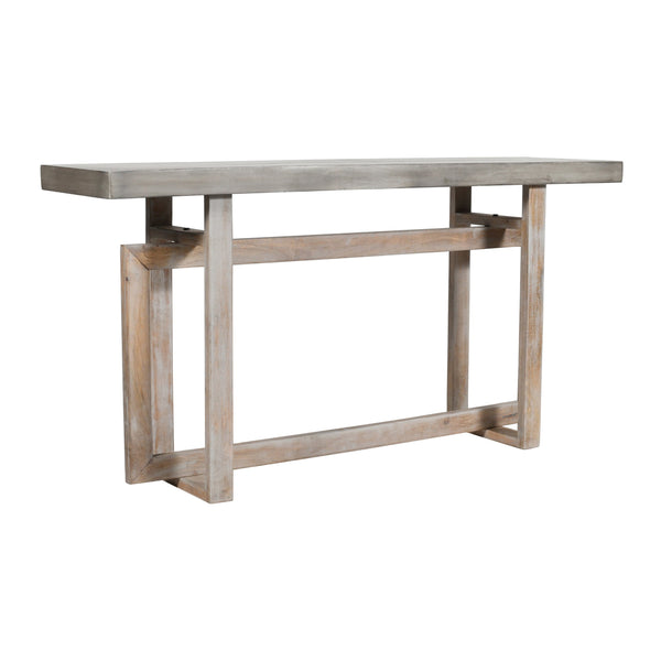 English Elm 59 Inch Artisan Sideboard Console Table with Mango Wood Top, Distressed Gray Farmhouse Elegance, Geometric Base B056P158050