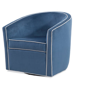 English Elm Kendall Velvet Swivel Accent Chair with Contrasting Welt, Barrel Back Comfort, Durable Style Blue B050P157989