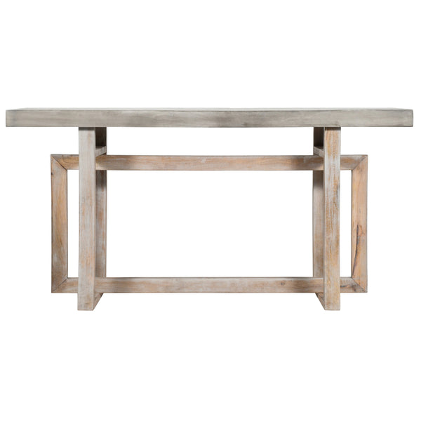 English Elm 59 Inch Artisan Sideboard Console Table with Mango Wood Top, Distressed Gray Farmhouse Elegance, Geometric Base B056P158050