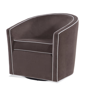 English Elm Kendall Velvet Swivel Accent Chair with Contrasting Welt, Barrel Back Comfort, Durable Style Brown B050P157990