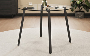 English Elm Modern Round Tempered Glass Dining Table with Black Metal Legs Seats Four W1151138123