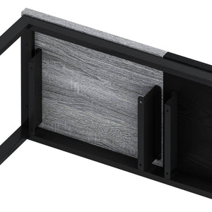 English Elm Modern Long Dining Table Set with Hanging Stools, Space-Saving MDF Top, Iron Frame Durability and Style Black+Gery W757P314434