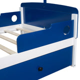 English Elm Twin Size Boat-Shaped Platform Bed With 2 Drawers ,Twin Bed With Storage For Bedroom,Blue