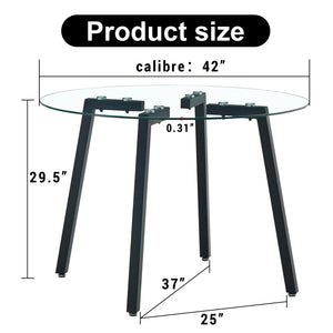 English Elm Modern Round Tempered Glass Dining Table with Black Metal Legs Seats Four W1151138123