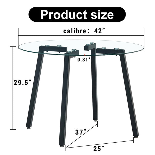 English Elm Modern Round Tempered Glass Dining Table with Black Metal Legs Seats Four W1151138123