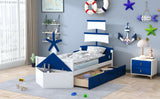 English Elm Twin Size Boat-Shaped Platform Bed With 2 Drawers ,Twin Bed With Storage For Bedroom,Blue