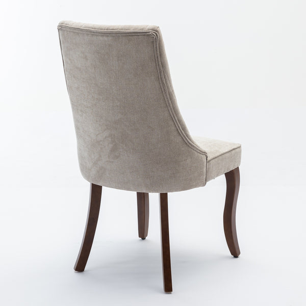 English Elm Rayon High-Back Dining Chair Set with Plush Flocking Upholstery, Rebound Sponge Cushion & Solid Wood Legs Beige W1143P151492