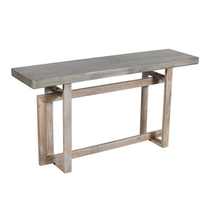 English Elm 59 Inch Artisan Sideboard Console Table with Mango Wood Top, Distressed Gray Farmhouse Elegance, Geometric Base B056P158050