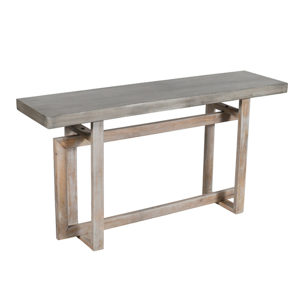 English Elm 59 Inch Artisan Sideboard Console Table with Mango Wood Top, Distressed Gray Farmhouse Elegance, Geometric Base B056P158050