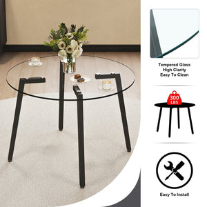 English Elm Modern Round Tempered Glass Dining Table with Black Metal Legs Seats Four W1151138123
