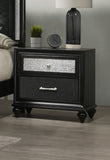 Glam 2-Drawer Nightstand End Table, Black Finish, Shimmering Accents, Solid Wood