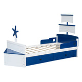 English Elm Twin Size Boat-Shaped Platform Bed With 2 Drawers ,Twin Bed With Storage For Bedroom,Blue