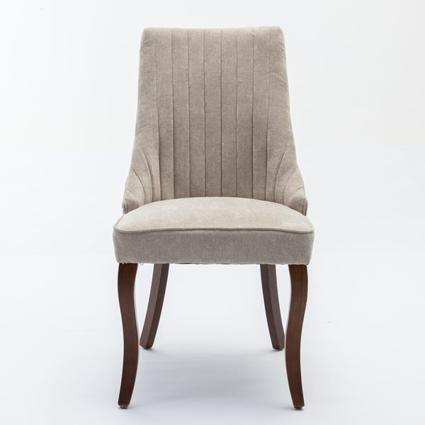 English Elm Rayon High-Back Dining Chair Set with Plush Flocking Fabric, Triple-Elastic Cushion & Solid Wood Legs Beige W1143P151492