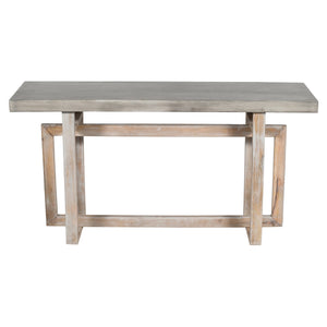 English Elm 59 Inch Artisan Sideboard Console Table with Mango Wood Top, Distressed Gray Farmhouse Elegance, Geometric Base B056P158050