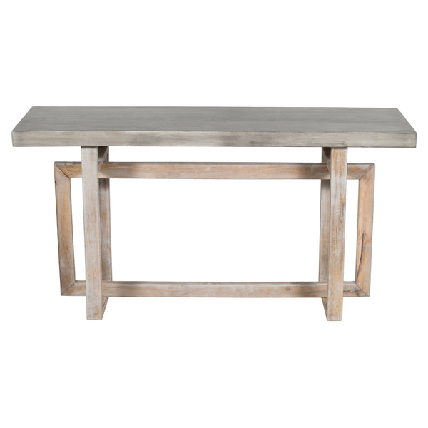 English Elm 59 Inch Artisan Sideboard Console Table with Mango Wood Top, Distressed Gray Farmhouse Elegance, Geometric Base B056P158050
